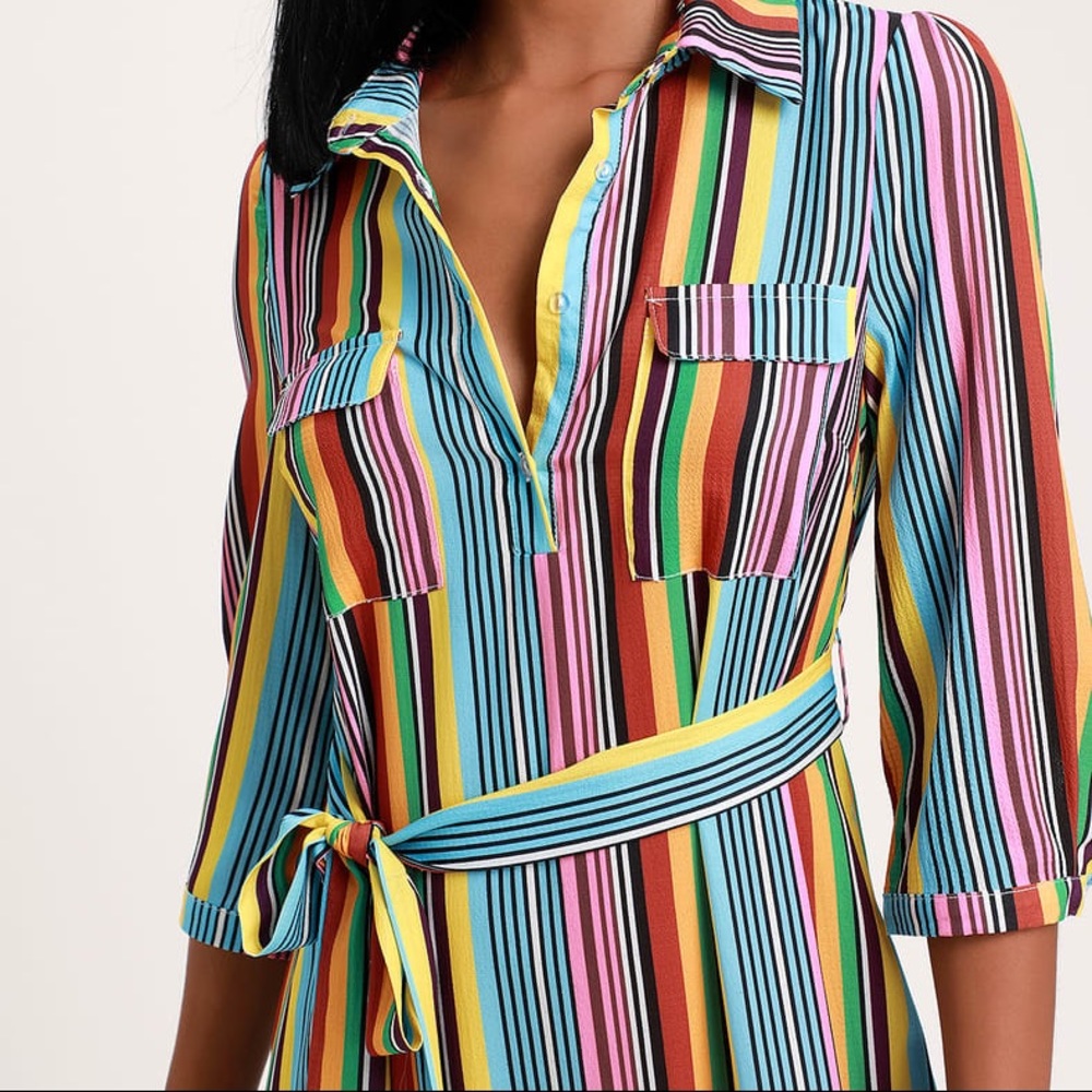 Lulu’s Marvel Light Blue Multi Striped Maxi Dress